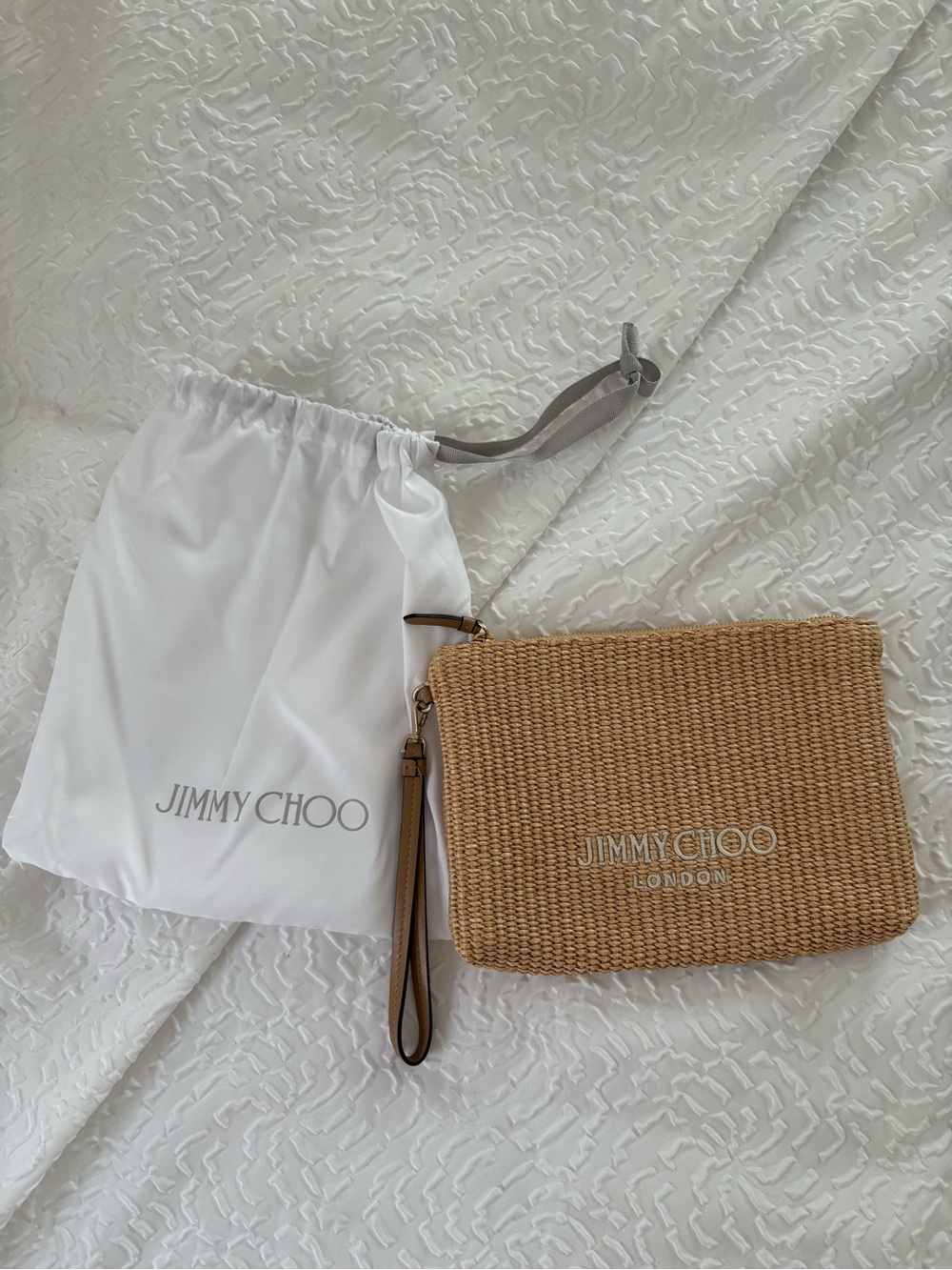Jimmy Choo Raffia Zipped Flat Pouch